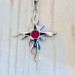 Flame Cross Red Glass Center NWOT